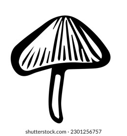 Schwarz-handgezeichnet, Vektorgrafik von einer frischen Pilztoadstool einzeln auf weißem Hintergrund