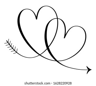 Black Hand-Drawn Vector Interlocking Hearts With Copy Space