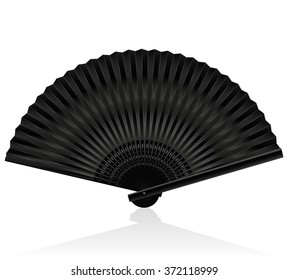 Black handheld fan. Isolated vector illustration on white background.