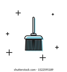 Black Handle broom icon isolated on white background. Cleaning service concept.  Vector Illustration