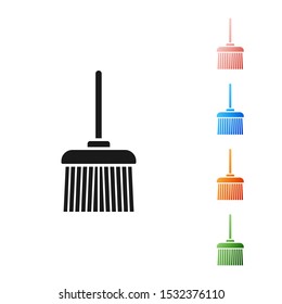 Black Handle broom icon isolated on white background. Cleaning service concept. Set icons colorful. Vector Illustration