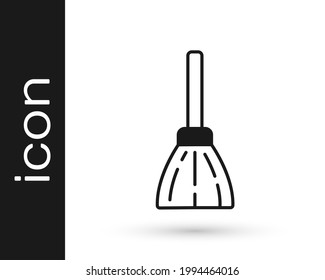 Black Handle broom icon isolated on white background. Cleaning service concept.  Vector