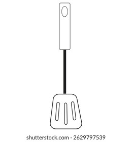 Black handled spatula. Simple tool shape. Flat bottom tip. Cooking accessory icon.