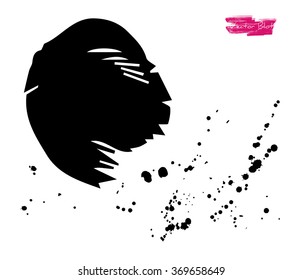 A black handmade vector blot or blob with grunge texture against white background