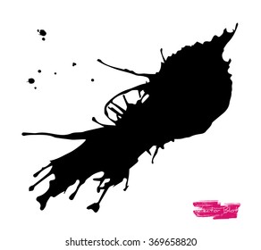 A black handmade vector blot or blob with feather edges and shape of some life-form against white background