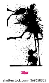 A black handmade vector blot or blob with feather edges and shape of some life-form against white background