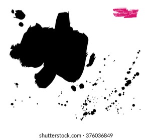 A black handmade vector blot or blob with grunge texture against white background