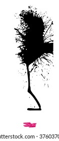 A black handmade vector blot or blob with feather edges and shape of some life-form against white background