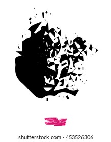 A black handmade vector blot or blob with grunge icy texture against white background