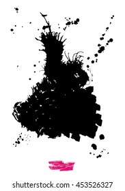 A black handmade vector blot or blob with grunge texture against white background