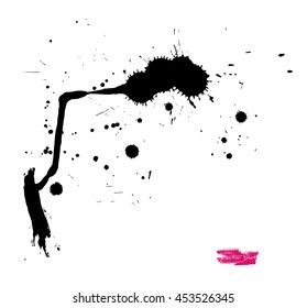 A black handmade vector blot or blob with grunge texture against white background