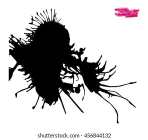 A black handmade vector blot or blob with grunge texture and with feather edges and shape of some life-form against white background