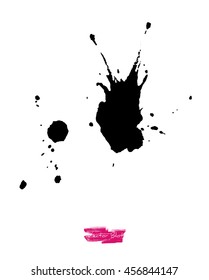 A black handmade vector blot or blob with grunge texture against white background