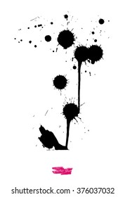 Black handmade vector blots or blobs with grunge texture against white background