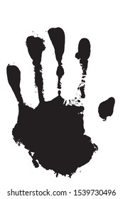 Black handprint on a white background. Vector monochrome in grunge style