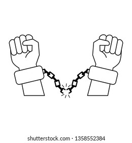 Black hands with chains cartoon in black and white