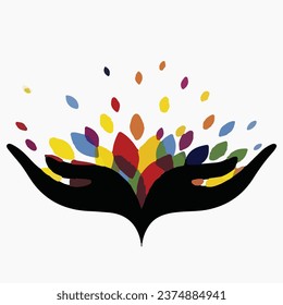 black hands with colored leaves white background