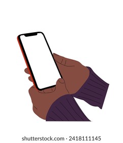 Black Hands holding mobile phone vector mockup.