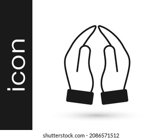 Black Hands in praying position icon isolated on white background. Prayer to god with faith and hope.  Vector