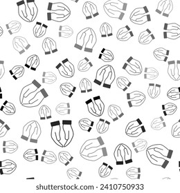 Black Hands in praying position icon isolated seamless pattern on white background. Prayer to god with faith and hope.  Vector