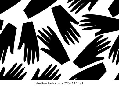 SILHOUTTE DE MANOS NEGRAS. Conéctate, apoya, asocia, amistad, negocios, tacto. Patrón vectorial moderno, elegante, de moda y sin fisuras para el diseño y la decoración.