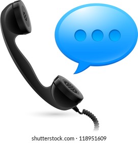 Black Handset and blue speechbox. Illustration for design on white background