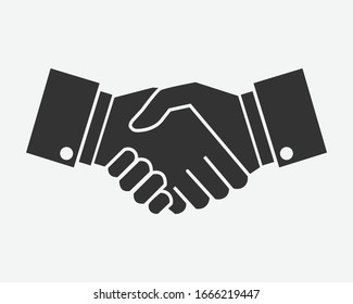 Black handshake icon on white background.  Partnership cooperation symbol. vector illustration flat design. Business deal agreement contract concept.