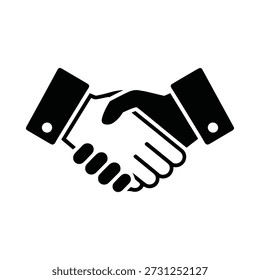 Black handshake icon representing agreement and partnership