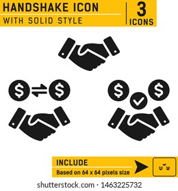 Black handshake icon vector on isolated on background. Partnership icon with two style. Vector icons for business, cooperation, web design, ui, ux, and mobile applications. Flat design. EPS file