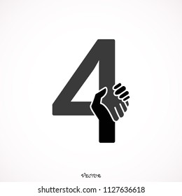 Black handshake number four
 logo template, vector illustrations isolated on white background. 