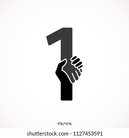 Black handshake number one logo template, vector illustrations isolated on white background. 