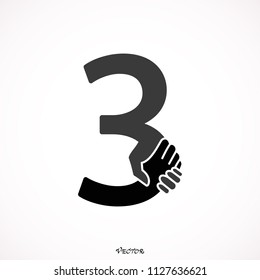 Black handshake number three 
 logo template, vector illustrations isolated on white background. 