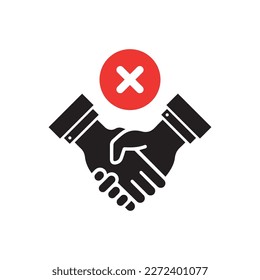 black handshake or shakehand icon like badly deal. flat style trend modern simple rule logotype graphic design isolated on white background. concept of big trouble in business or relationship symbol
