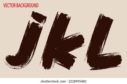 black handwritten alphabets. j, k, l, font illustration vector.  Hand Drawn Dry Brush Font. Modern Lettering. Grunge Style Alphabet. 