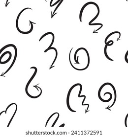 Black handwritten arrows pointing up, down and in other directions. Insulated, for wallpaper, fabric and other products. Seamless pattern