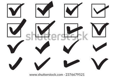 Black handwritten check mark box. Various designs.