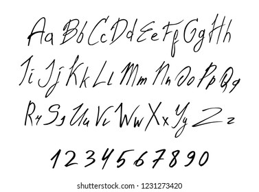 Black of Handwritten lettering vector font aphabet. Isolated on White background