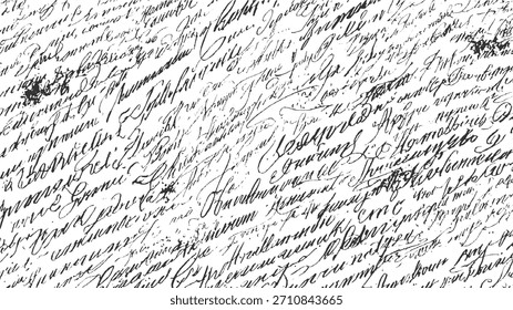 Black handwritten script fills a white background creating an abstract texture.