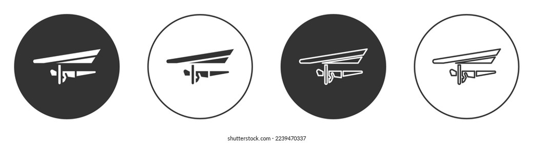 Black Hang glider icon isolated on white background. Extreme sport. Circle button. Vector Illustration