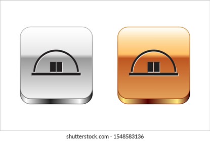 Black Hangar icon isolated on white background. Silver-gold square button. Vector Illustration