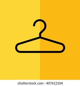 Black hanger vector icon. Yellow background