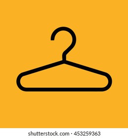 Black hanger vector icon. Yellow background