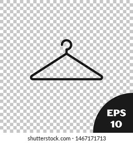 Black Hanger wardrobe icon isolated on transparent background. Cloakroom icon. Clothes service symbol. Laundry hanger sign.  Vector Illustration