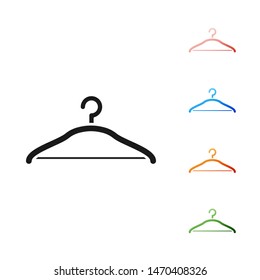 Black Hanger wardrobe icon isolated on white background. Cloakroom icon. Clothes service symbol. Laundry hanger sign. Set icons colorful. Vector Illustration