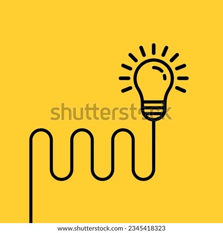 black hanging lightbulb on yellow background. concept of aha moment or quizz sign or easy think outside the box. simple outline trend more efficiency logotype graphic web design element