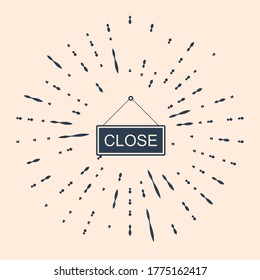 Black Hanging sign with text Close icon isolated on beige background. Business theme for cafe or restaurant. Abstract circle random dots. Vector Illustration