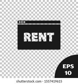 Black Hanging sign with text Online Rent icon isolated on transparent background. Signboard with text Rent.  Vector Illustration