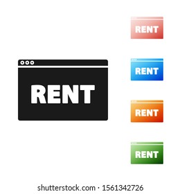 Black Hanging sign with text Online Rent icon isolated on white background. Signboard with text Rent. Set icons colorful. Vector Illustration