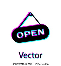 Black Hanging sign with text Open door icon isolated on white background. Vector Illustration