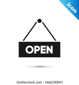 Black Hanging sign with text Open door icon isolated on white background.  Vector Illustration